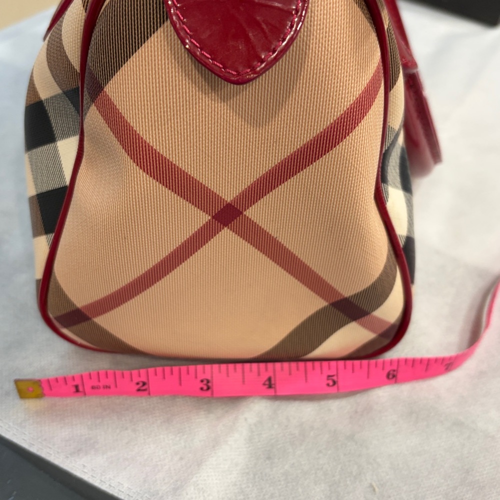 Burberry Haymarket Check Handbag – Red Patent Trim - Picture 14 of 14